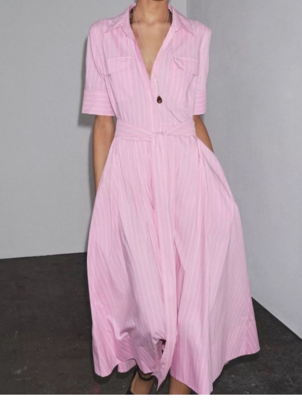 Zara Poplin Shirt Dress ZW Collection Pink Large (NWT) - Picture 9 of 11